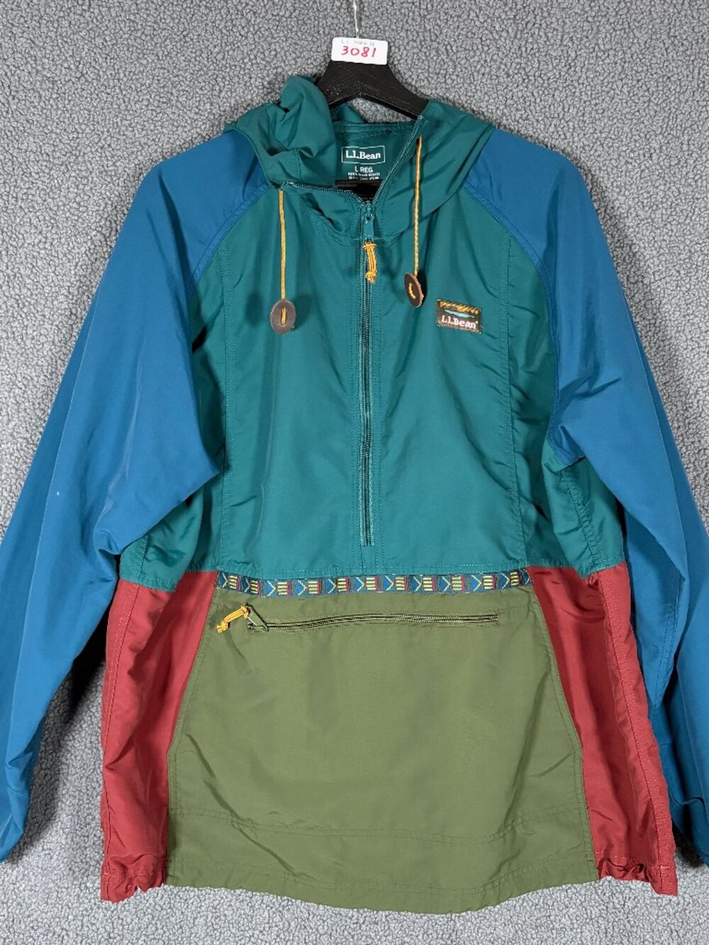 LL Bean Mountain Classic Anorak Hooded Jacket - Men's Size L - Aztec Colorblock